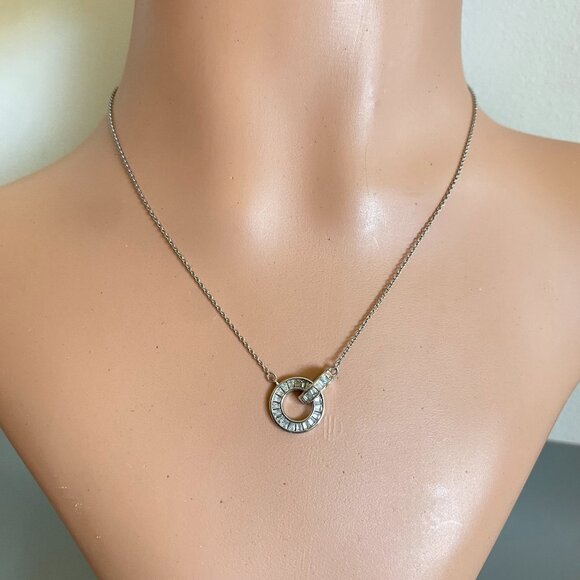 FAC Baguette Crystal Interlocking Silver Tone Necklace - Picture 3 of 7